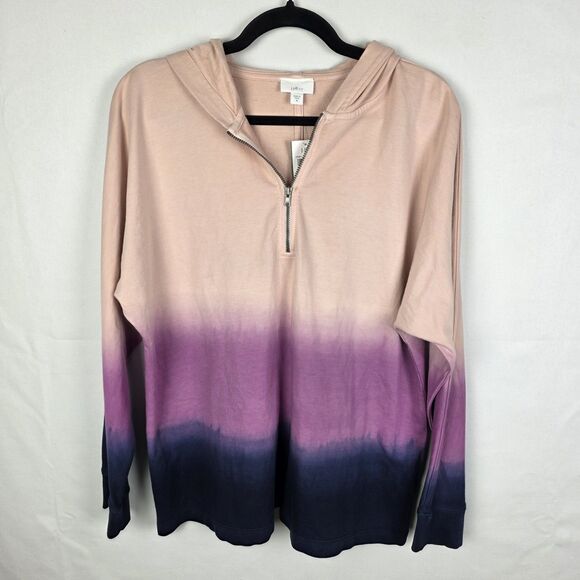 NWT J JILL Fit Twilight Dip-Dyed Ombre French Terry 1/4 Zip Pullover Hoodie Sz M - Picture 1 of 8